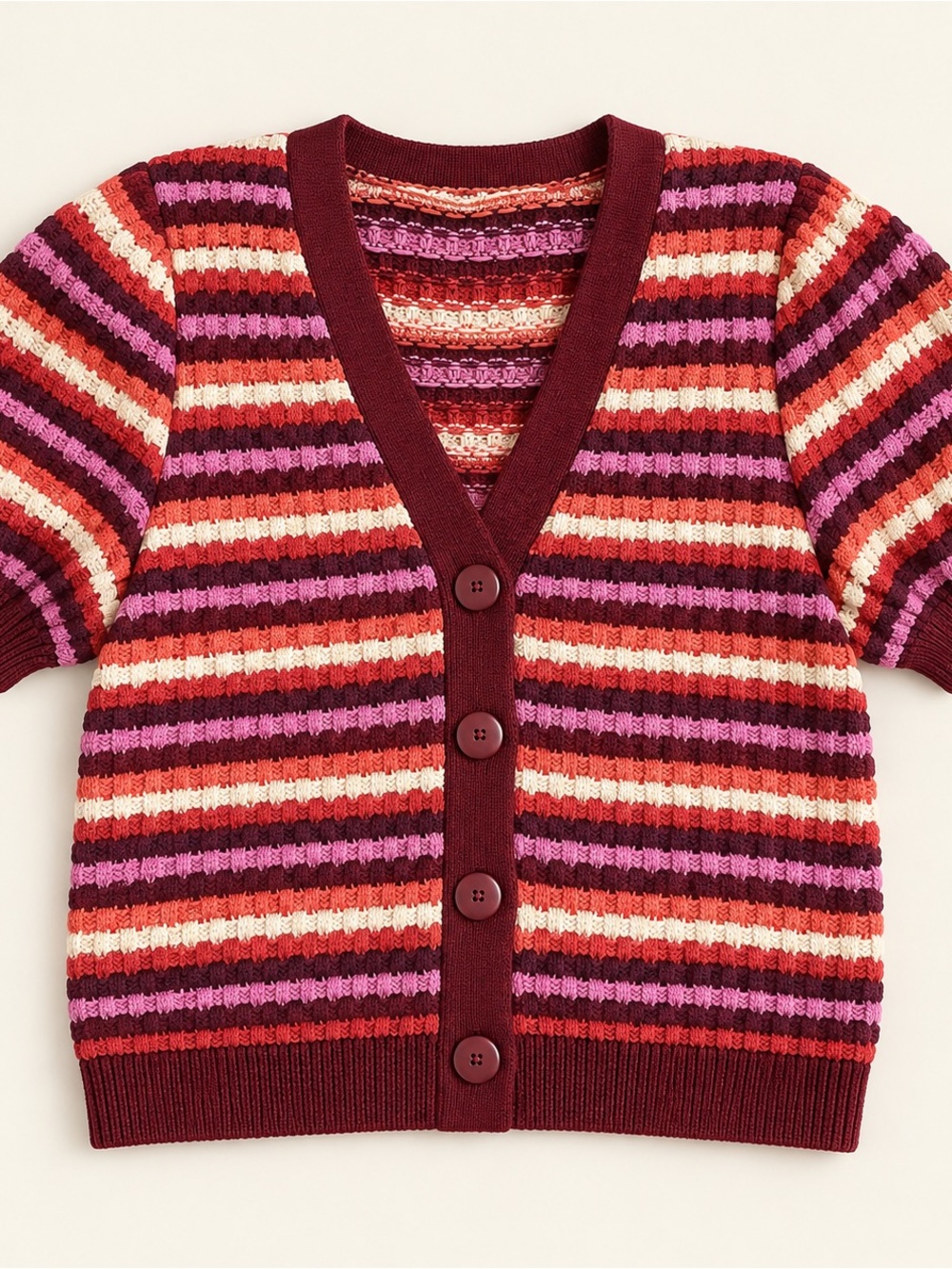 Sézane Multicolor Striped Puff Sleeve Knit Cardigan XS